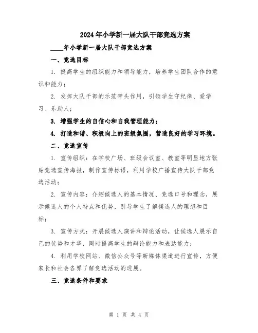 2024年小学新一届大队干部竞选方案