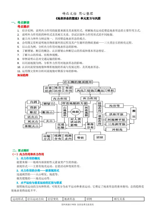 人教版高中地理必修1知识讲解地表形态的塑造》单元复习与巩固