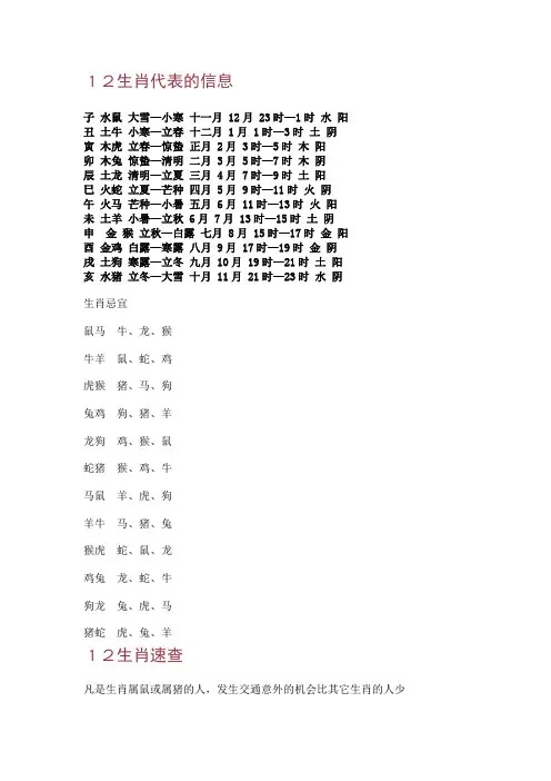 十二生肖信息