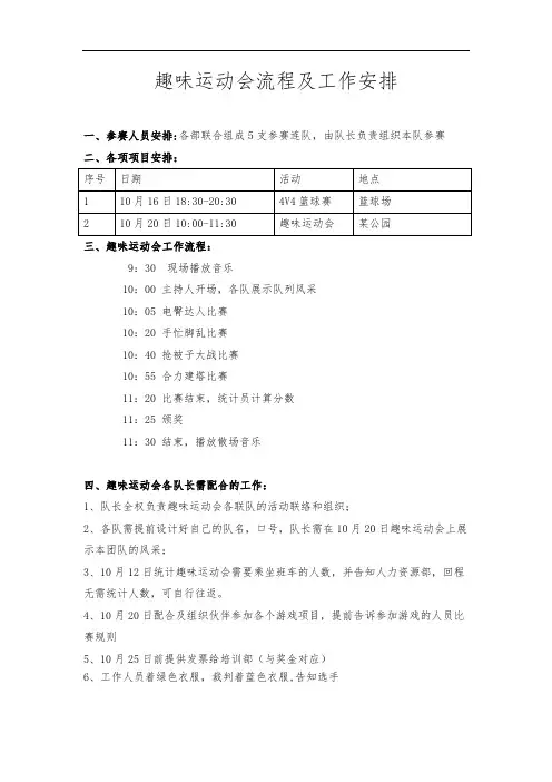 趣味运动会工作安排方案(to队长)