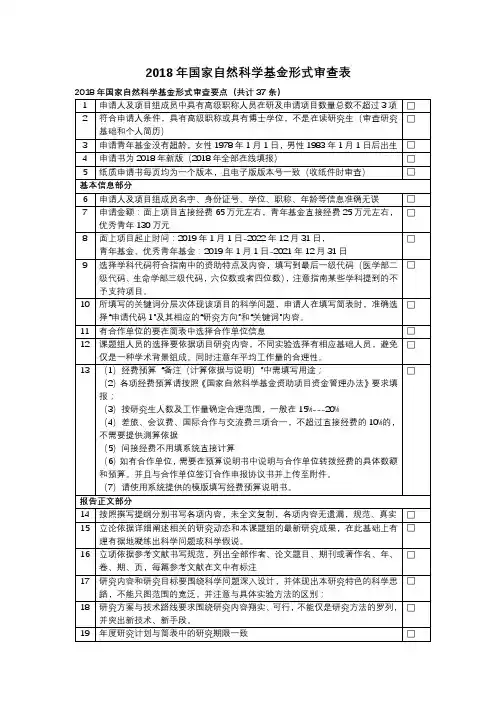 2018年国家自然科学基金形式审查表【模板】