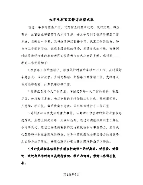 大学生村官工作计划格式版(三篇)