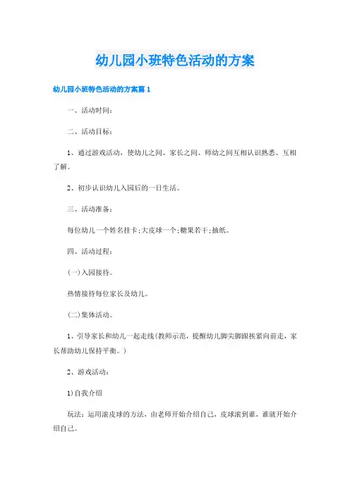 幼儿园小班特色活动的方案