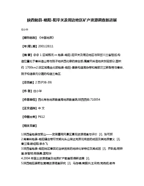 陕西勉县-略阳-阳平关及周边地区矿产资源调查新进展