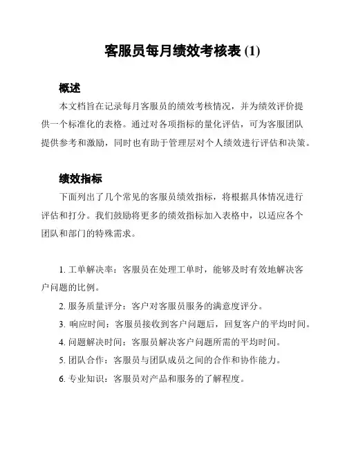 客服员每月绩效考核表 (1)