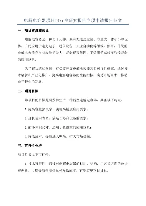 电解电容器项目可行性研究报告立项申请报告范文