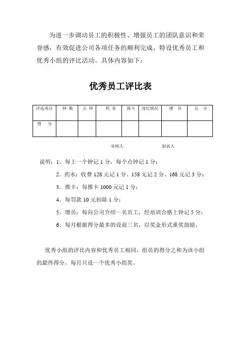 优秀员工评比表