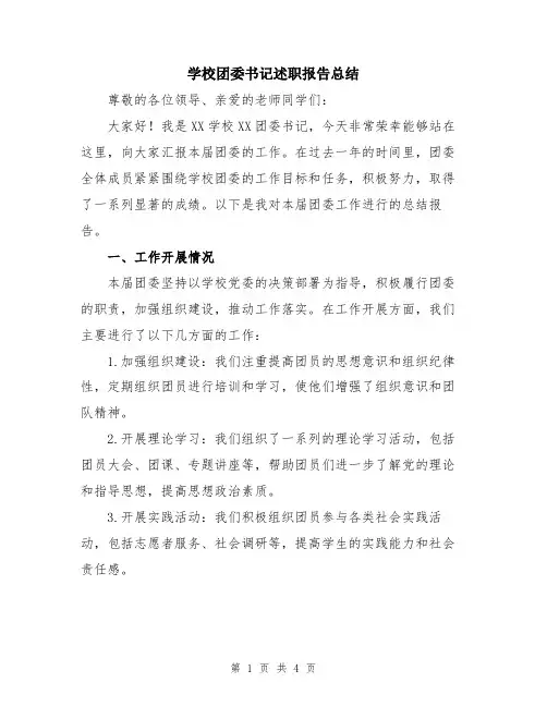 学校团委书记述职报告总结