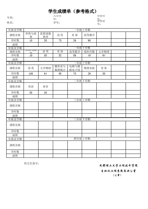毕业生成绩单格式