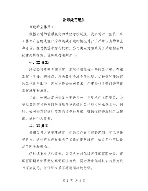 公司处罚通知