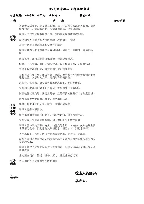 天然气公司储配站专项安全检查表