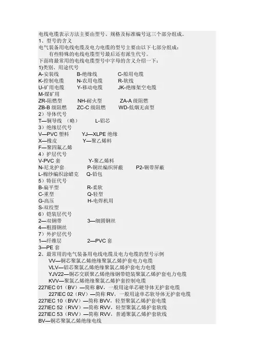 电线电缆型号、规格及标准编号
