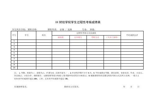 学生过程性考核成绩表
