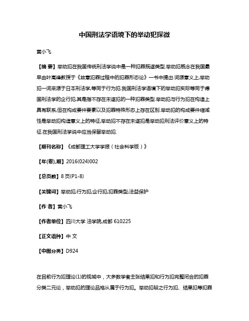 中国刑法学语境下的举动犯探微