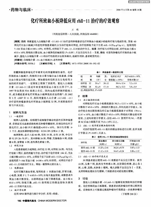 化疗所致血小板降低应用rhll-11治疗的疗效观察
