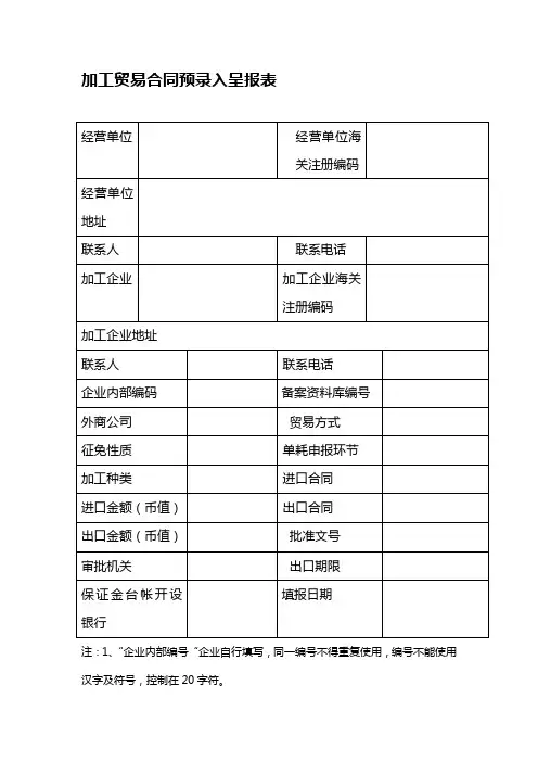 i2018最新加工贸易合同预录入呈报表