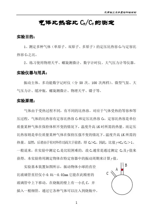 气体比热容比CPCV的测定