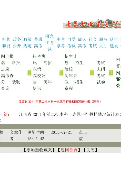 2011年各二本高校在江西录取分数线