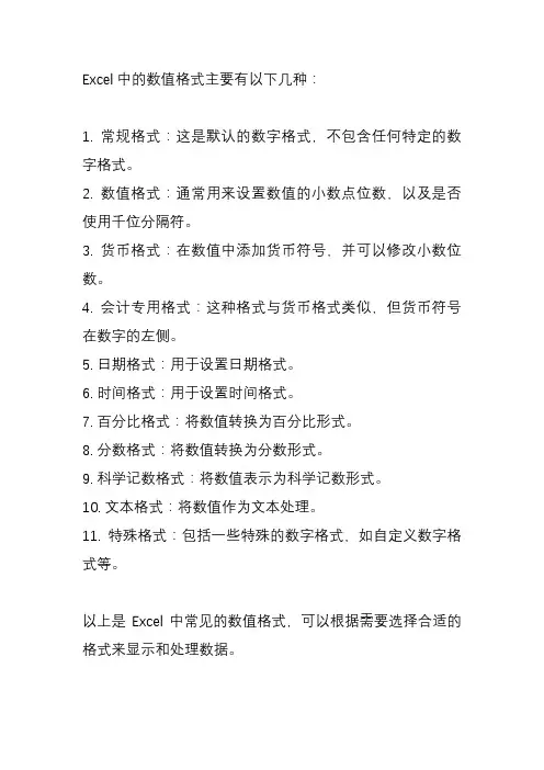 excel里的数值格式