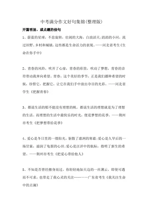 中考满分作文好句集锦