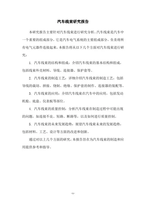 汽车线束研究报告