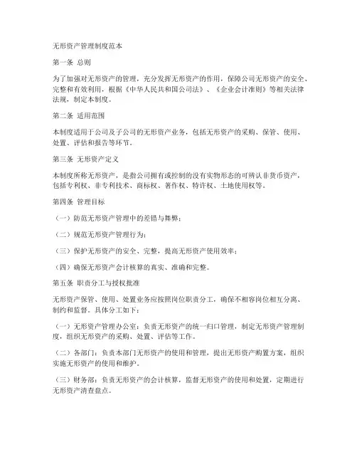 无形资产管理制度范本