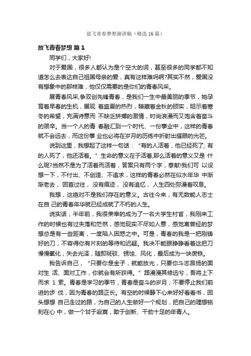 放飞青春梦想演讲稿（精选16篇）