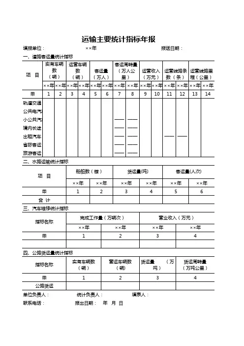 道路运输主要统计指标年报表