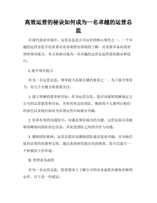 高效运营的秘诀如何成为一名卓越的运营总监