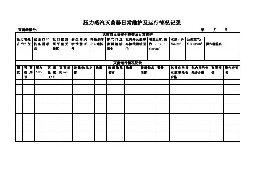 压力蒸汽灭菌器日常维护及运行情况记录