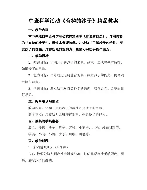 中班科学活动《有趣的沙子》精品教案