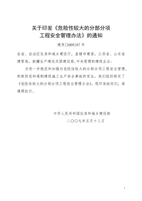 《危险性较大的分部分项工程》(建质87号)
