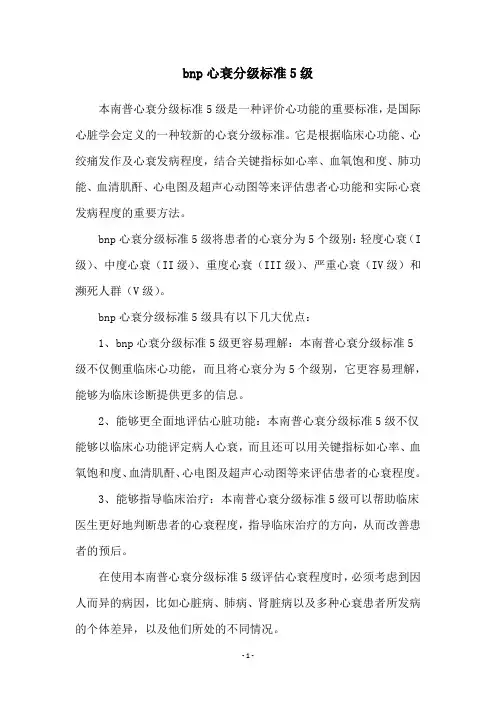 bnp心衰分级标准5级
