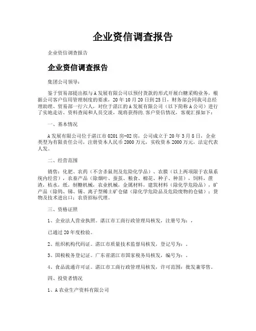 企业资信调查报告