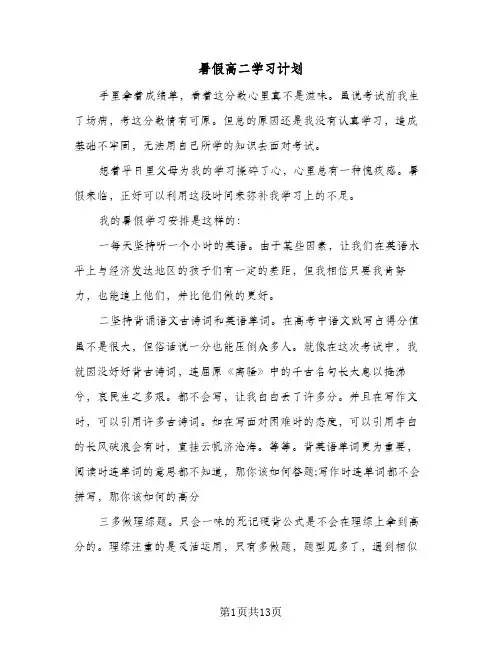 暑假高二学习计划(5篇)