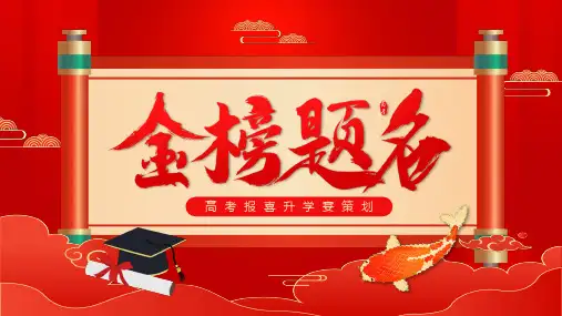 红色卷轴样式金榜题名高考报喜升学宴策划PPT模板