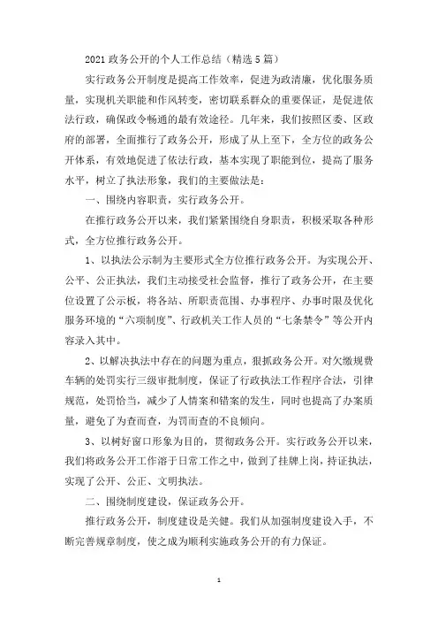 最新政务公开的个人工作总结