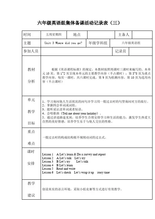 六年级英语组集体备课活动记录表(三)