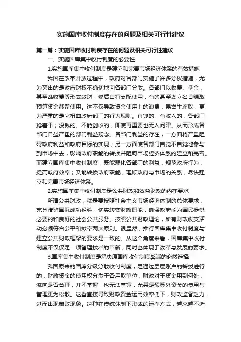实施国库收付制度存在的问题及相关可行性建议