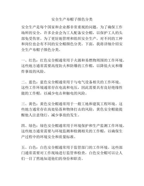 安全生产布帽子颜色分类