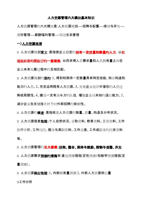 2023年人力资源管理六大模块基本知识整理归纳
