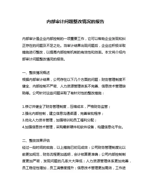 内部审计问题整改情况的报告