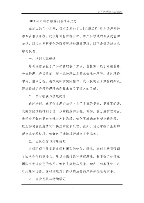 2024年产科护理培训总结与反思