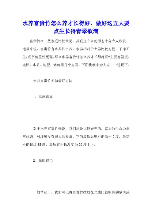 水养富贵竹怎么养才长得好,做好这五大要点生长得青翠欲滴