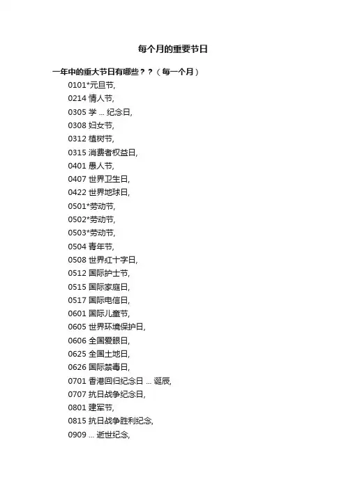 每个月的重要节日