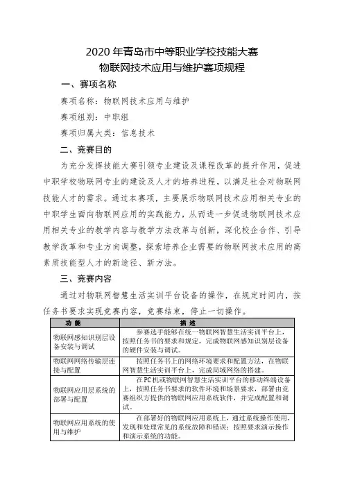 61.2020年青岛市中等职业学校技能大赛规程(物联网技术应用与维护)