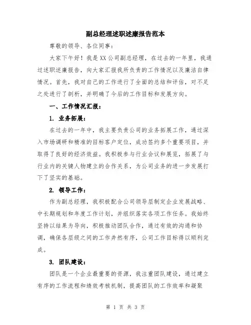 副总经理述职述廉报告范本