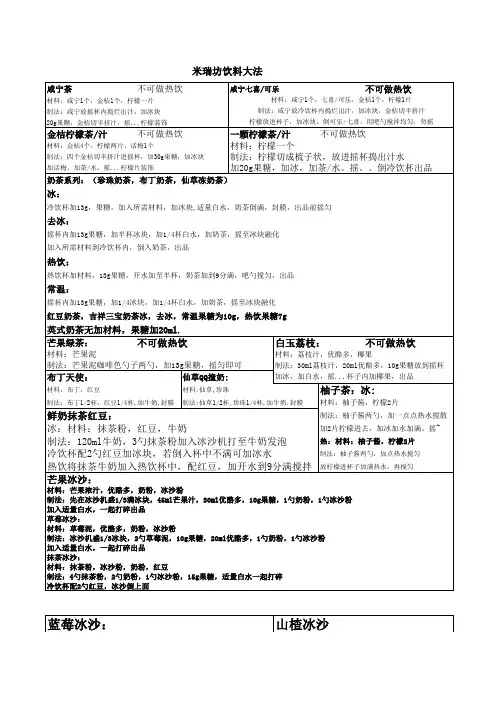饮料大法(精选表格)