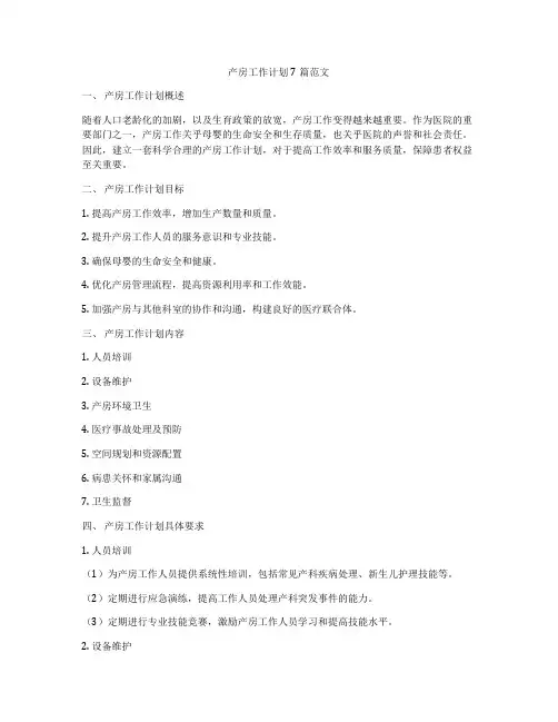 产房工作计划7篇范文