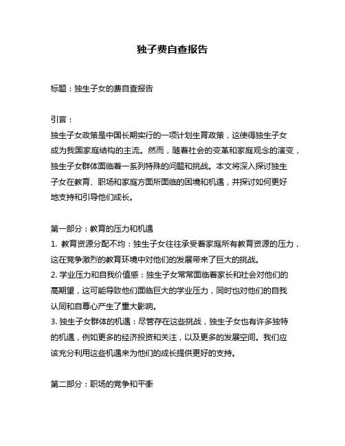 独子费自查报告